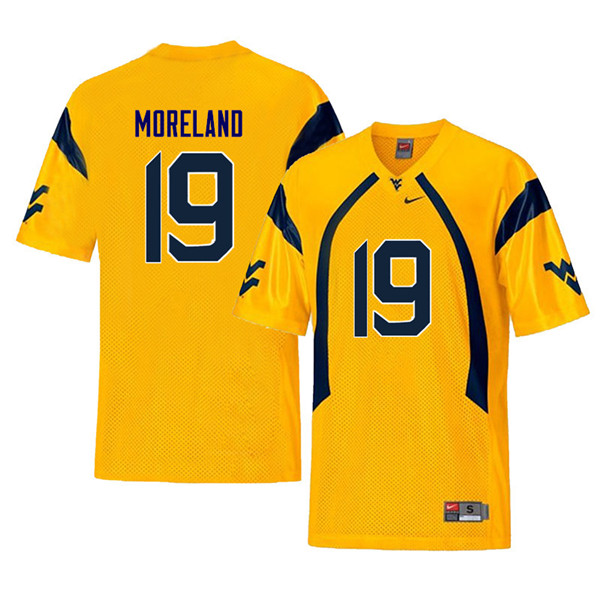 Men #19 Barry Moreland West Virginia Mountaineers Throwback College Football Jerseys Sale-Yellow - Click Image to Close